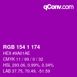 カラーコード: RGB 154 1 174 | qconv.com
