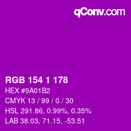 颜色代码: RGB 154 1 178 | qconv.com