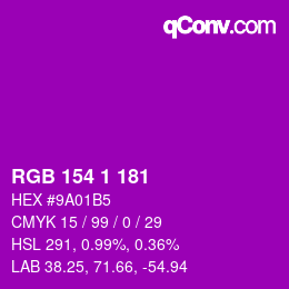Farbcode: RGB 154 1 181 | qconv.com