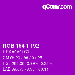カラーコード: RGB 154 1 192 | qconv.com