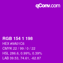 Color code: RGB 154 1 198 | qconv.com