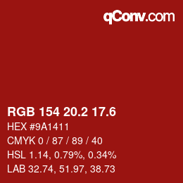 カラーコード: RGB 154 20.2 17.6 | qconv.com