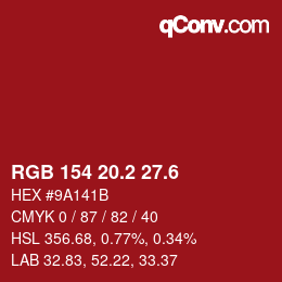 カラーコード: RGB 154 20.2 27.6 | qconv.com