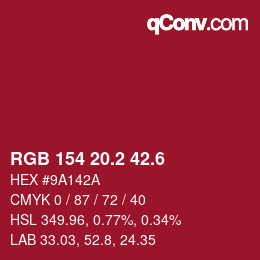 カラーコード: RGB 154 20.2 42.6 | qconv.com