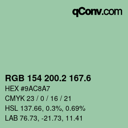 カラーコード: RGB 154 200.2 167.6 | qconv.com