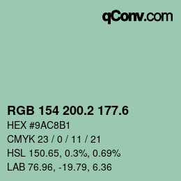 カラーコード: RGB 154 200.2 177.6 | qconv.com