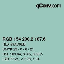 カラーコード: RGB 154 200.2 187.6 | qconv.com
