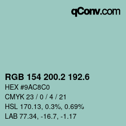 カラーコード: RGB 154 200.2 192.6 | qconv.com