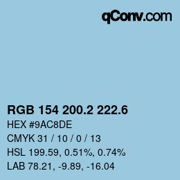 カラーコード: RGB 154 200.2 222.6 | qconv.com