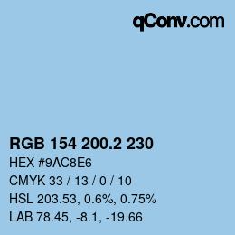 カラーコード: RGB 154 200.2 230 | qconv.com