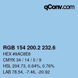 カラーコード: RGB 154 200.2 232.6 | qconv.com