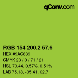 カラーコード: RGB 154 200.2 57.6 | qconv.com
