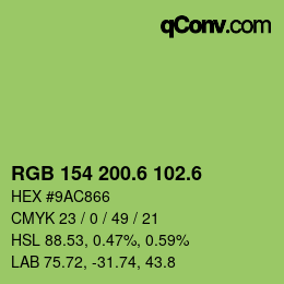 カラーコード: RGB 154 200.6 102.6 | qconv.com