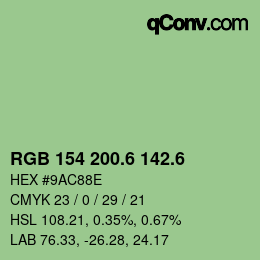 カラーコード: RGB 154 200.6 142.6 | qconv.com