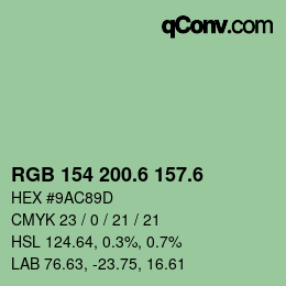 カラーコード: RGB 154 200.6 157.6 | qconv.com