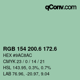 カラーコード: RGB 154 200.6 172.6 | qconv.com