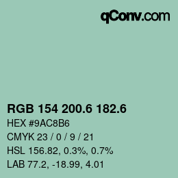 カラーコード: RGB 154 200.6 182.6 | qconv.com