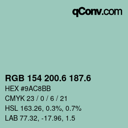 カラーコード: RGB 154 200.6 187.6 | qconv.com