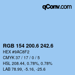 カラーコード: RGB 154 200.6 242.6 | qconv.com