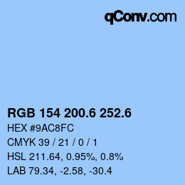 カラーコード: RGB 154 200.6 252.6 | qconv.com