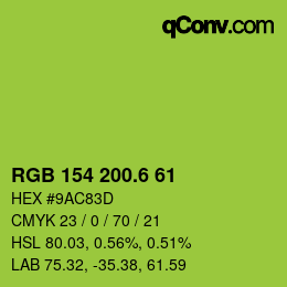 カラーコード: RGB 154 200.6 61 | qconv.com