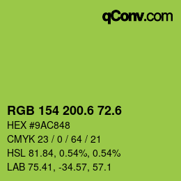 カラーコード: RGB 154 200.6 72.6 | qconv.com