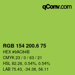 カラーコード: RGB 154 200.6 75 | qconv.com