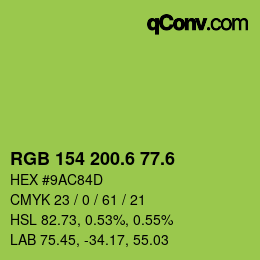 カラーコード: RGB 154 200.6 77.6 | qconv.com
