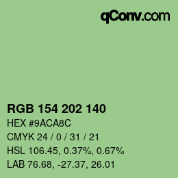 カラーコード: RGB 154 202 140 | qconv.com