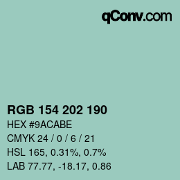 Código de color: RGB 154 202 190 | qconv.com