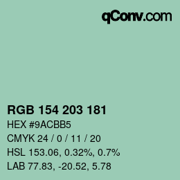 Color code: RGB 154 203 181 | qconv.com