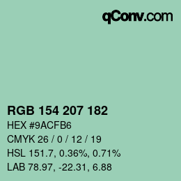 カラーコード: RGB 154 207 182 | qconv.com