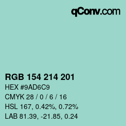 颜色代码: RGB 154 214 201 | qconv.com