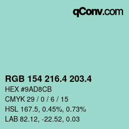 カラーコード: RGB 154 216.4 203.4 | qconv.com