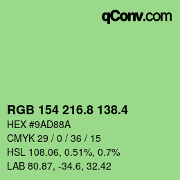カラーコード: RGB 154 216.8 138.4 | qconv.com