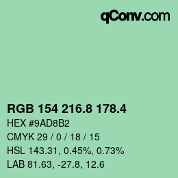 カラーコード: RGB 154 216.8 178.4 | qconv.com