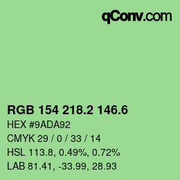 カラーコード: RGB 154 218.2 146.6 | qconv.com