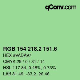 カラーコード: RGB 154 218.2 151.6 | qconv.com