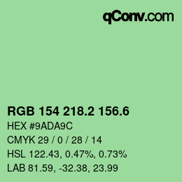 カラーコード: RGB 154 218.2 156.6 | qconv.com