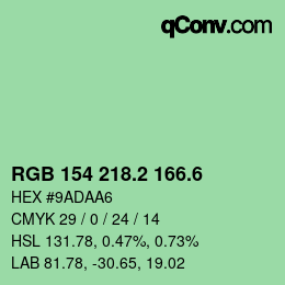 カラーコード: RGB 154 218.2 166.6 | qconv.com