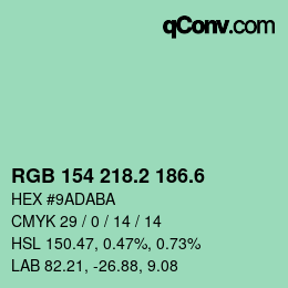 カラーコード: RGB 154 218.2 186.6 | qconv.com