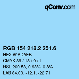 カラーコード: RGB 154 218.2 251.6 | qconv.com
