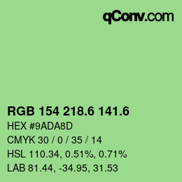 カラーコード: RGB 154 218.6 141.6 | qconv.com
