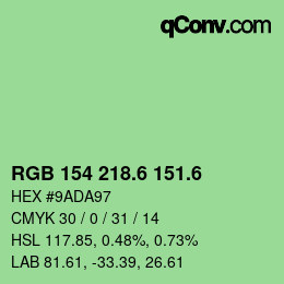 カラーコード: RGB 154 218.6 151.6 | qconv.com