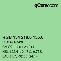 カラーコード: RGB 154 218.6 156.6 | qconv.com