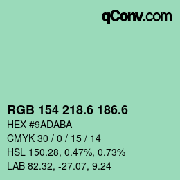 カラーコード: RGB 154 218.6 186.6 | qconv.com