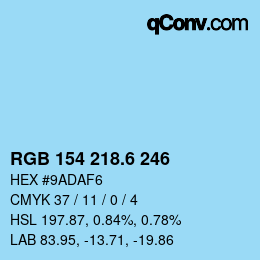 カラーコード: RGB 154 218.6 246 | qconv.com