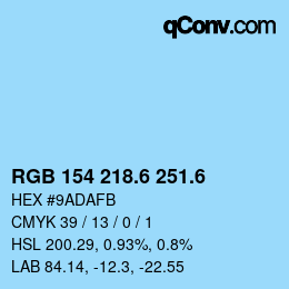 カラーコード: RGB 154 218.6 251.6 | qconv.com