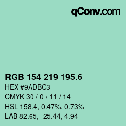 カラーコード: RGB 154 219 195.6 | qconv.com