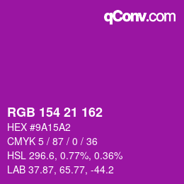 Color code: RGB 154 21 162 | qconv.com